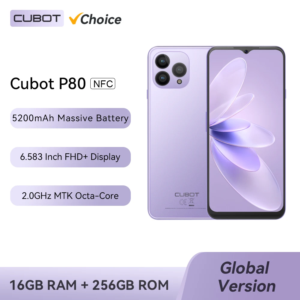 [Choice] Cubot Global Version Smartphone P80, Android 13 Phone, 8GB RAM, 256GB ROM, NFC, 6.583\