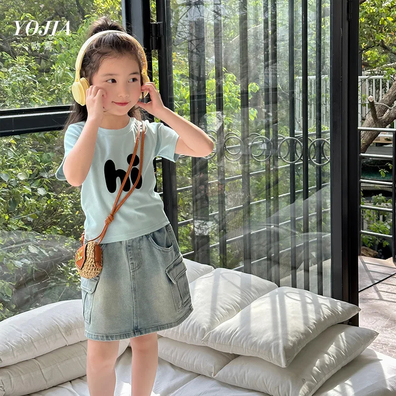 

Girl Shirt Top Girls Short-sleeved T-shirt Summer 2024 New Korean Style Casual Little Girl Half-sleeved Clothes Children Top