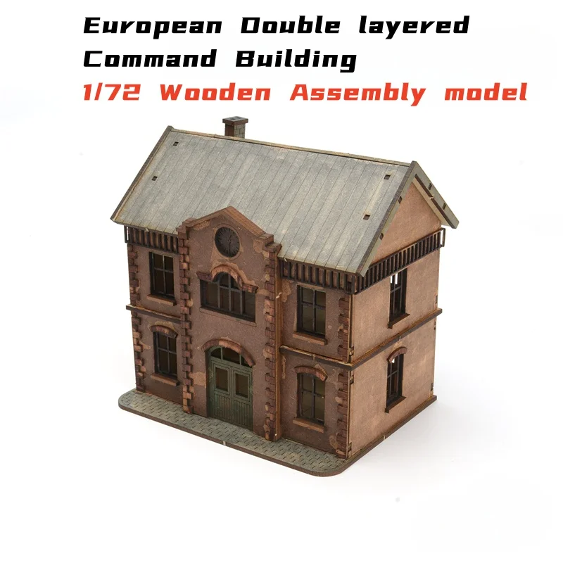 1/72 Scale European Double Layered Command Building Wooden Model Kit DIY Assembly for Display and Scene Building