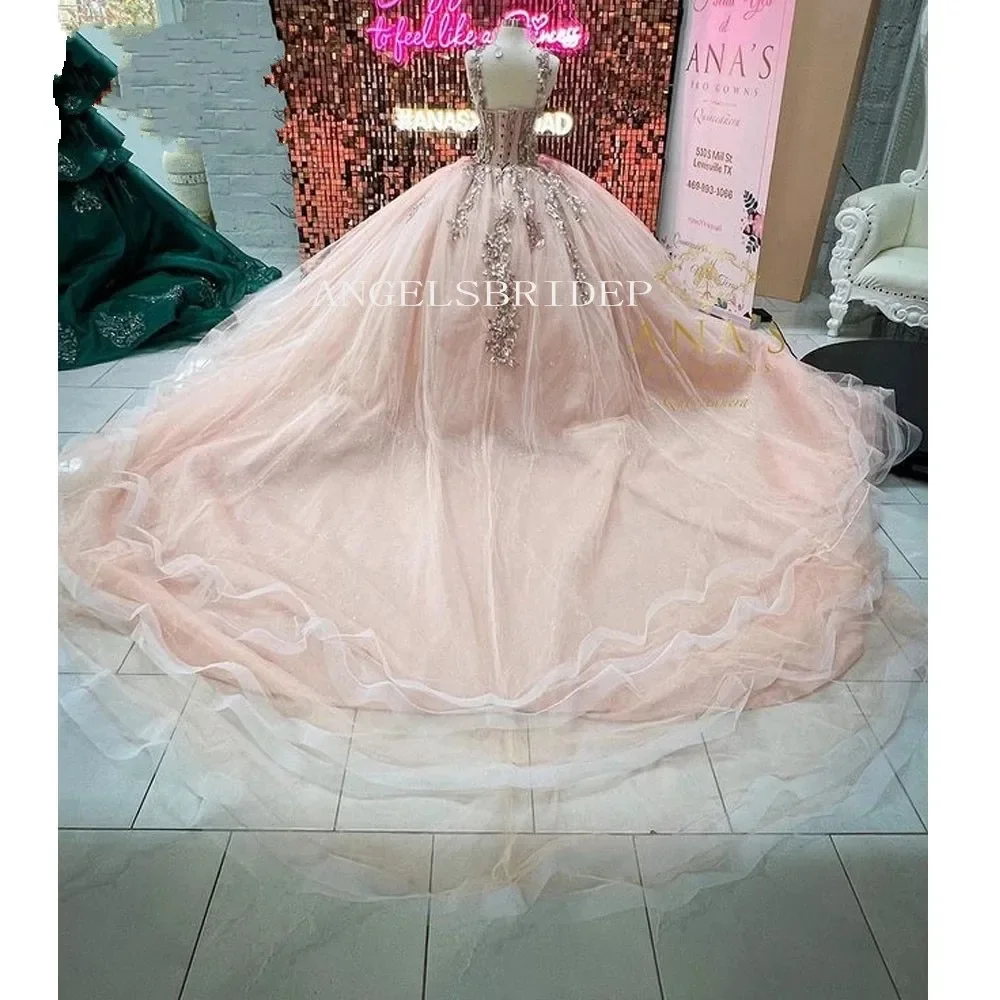 Gorgeous Appliques Spaghetti Straps Ball Gown Vestido De 15 Años Quinceanera Dresses Sweet 16 Girls Brithday Party