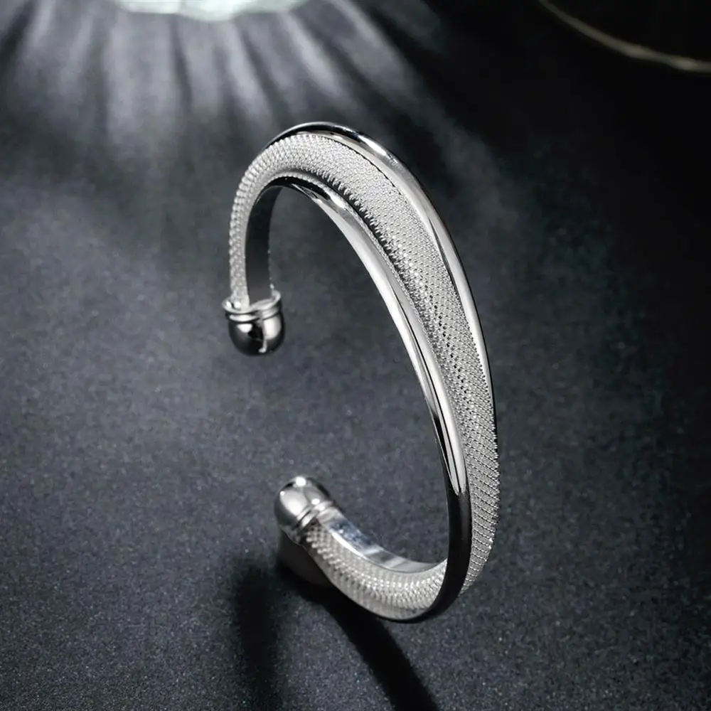 Charm 925 Sterling Silver Round Bangle Bracelets For Women Men Fine Fashion Wedding Party Christmas Gifts Girl Student Jewelry