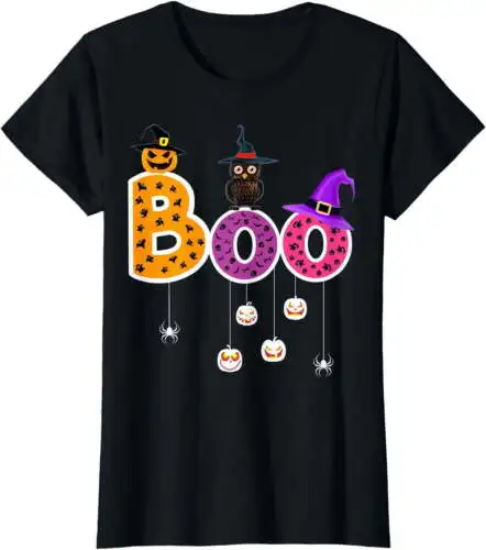 Boo Halloween Costume Spiders, Ghosts, Pumkin & Witch Hat T-Shirt For Women