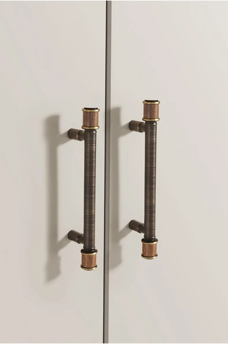 Vintage-Möbelgriff aus Messing, Retro-Schubladenknopf mit Einzelloch, Kleiderschranktürgriff aus Walnussholz, amerikanische Möbelgriffe – Detail 9