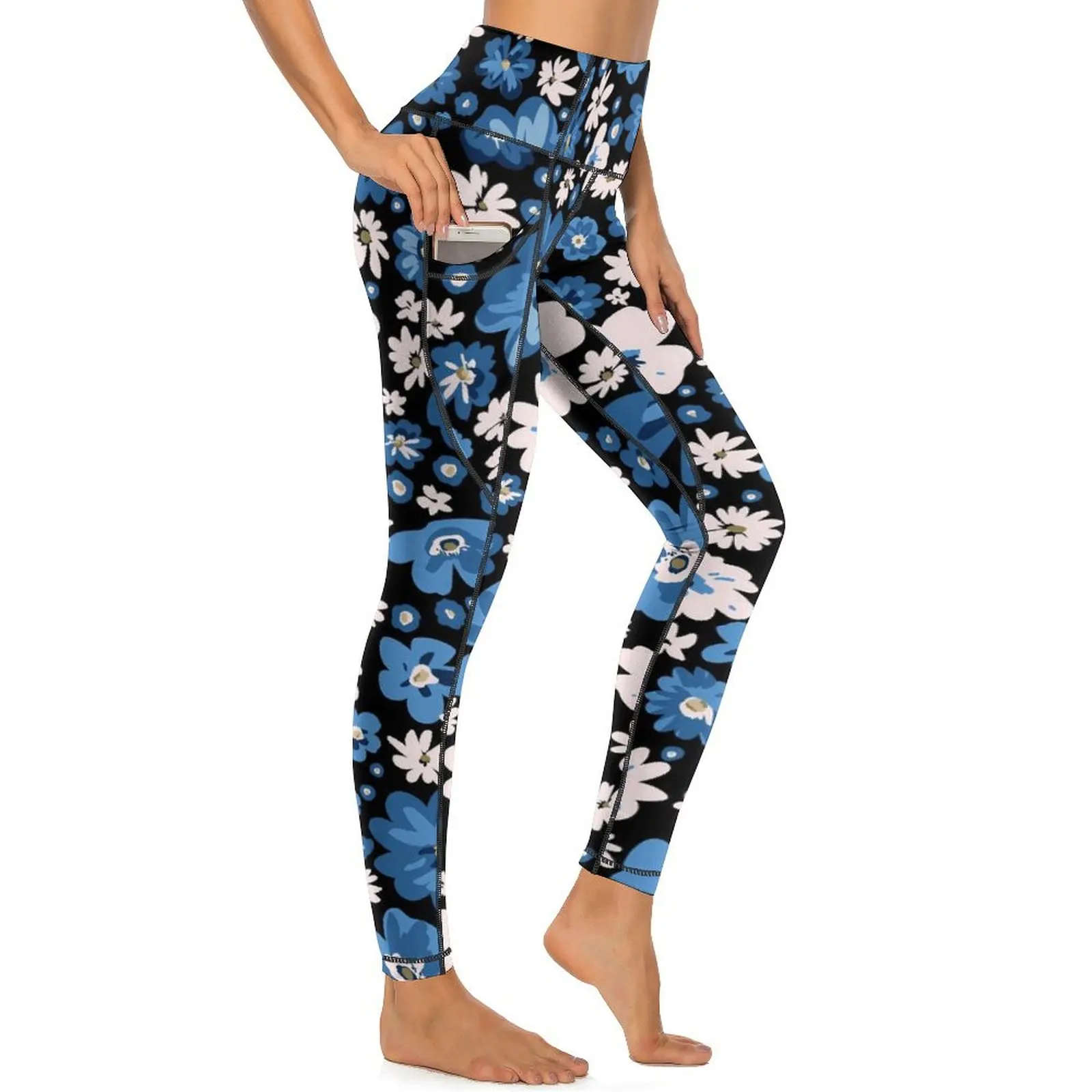 

Daisies Floral Yoga Pants With Pockets Cute Flowers Print Leggings Sexy High Waist Sweet Yoga Sports Tights Stretch Gym Leggins