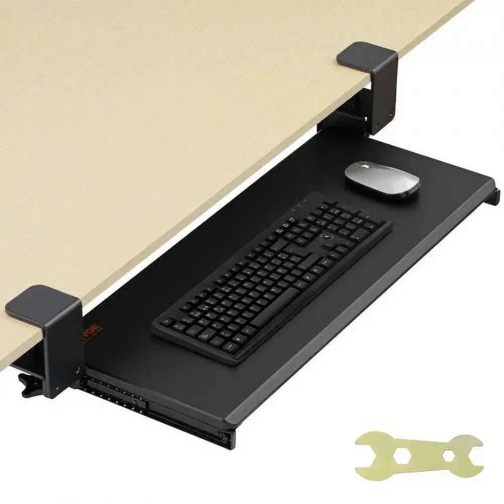 Keyboard Tray Under Desk, Pull out Keyboard/Mouse Tray Under Desk with Sturdy No-drill C Clamp Mount