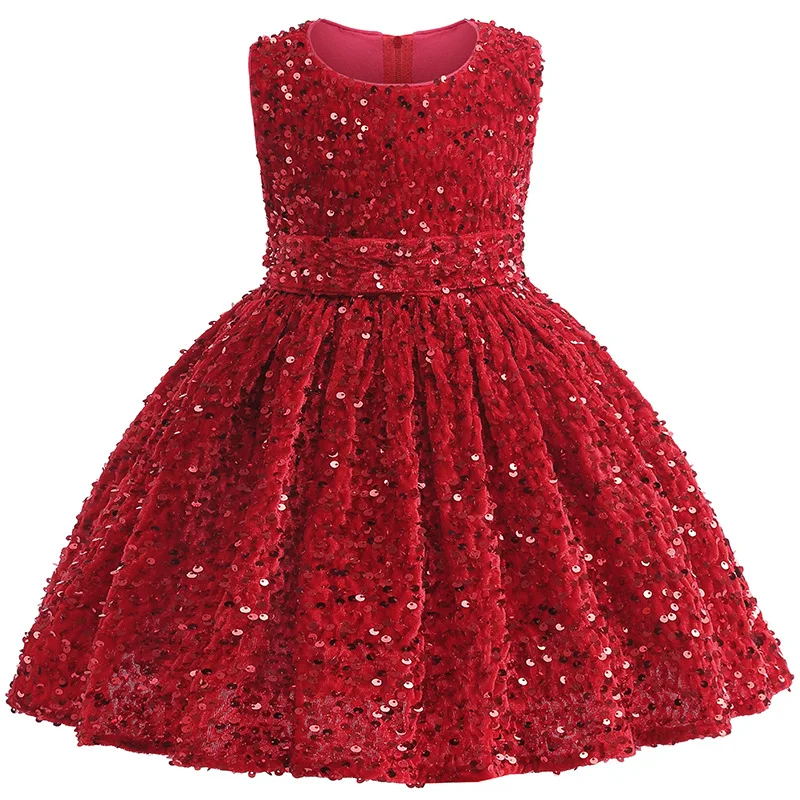 2024 New Christmas New Year Girls\' Princess Dress Elegant Red Sequins Girls\' Birthday Party Evening Dress New Year Clothing