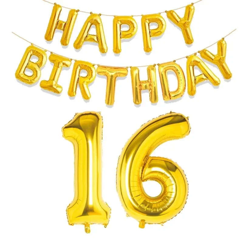 15 Stück goldene alles Gute zum Geburtstag mit Zahlen-Folienballons für Kinder und Erwachsene, Party-Dekoration, Junge, Mädchen, 10, 18, 20, 25, 30, 35, 40, 50, 60 Jahre alt – Detail 9