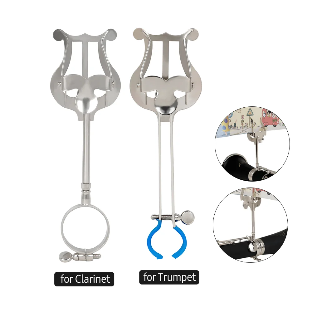 ZJ-4/ZJ-6 Trumpet Marching Lyre Portable Music Stand Music Sheet Clip Iron Clamp on Holder with Rubber Pad Music Stand