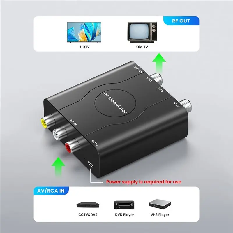 RF Coaxial Converter RCA To RF Coaxial Adapter For PS2/PS3/Xbox 360/Wii For VHS/VCR/DVD Players Game Consoles US Plug - view 3