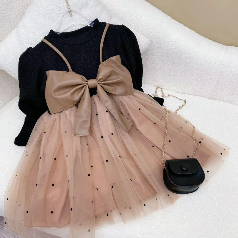 

Korean children's clothing girls' dress for autumn and winter2025New Children's Fleece-Lined Fake Two-Piece Stylish Fashionable