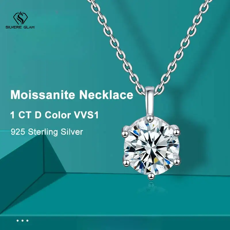 SG 1ct VVS1 D Color Moissanite Necklace 925 Soild Sterling Sliver Chain With Certificate Fine Jewelry For Woman