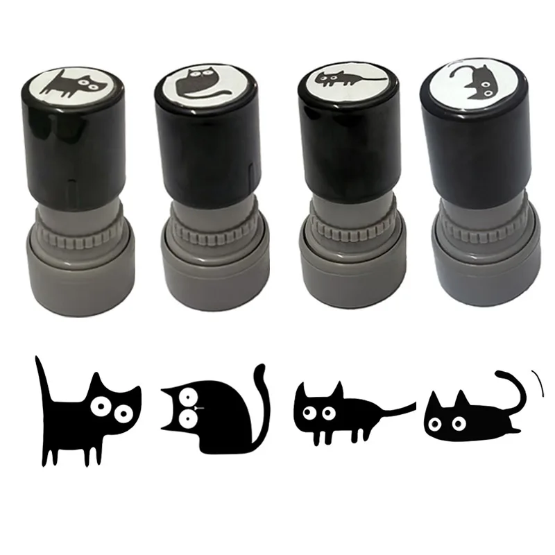 4 Styles de tampons mignons en forme de chat noir de dessin animé, idéaux pour le journal, le scrapbooking, la décoration et les collages, au choix