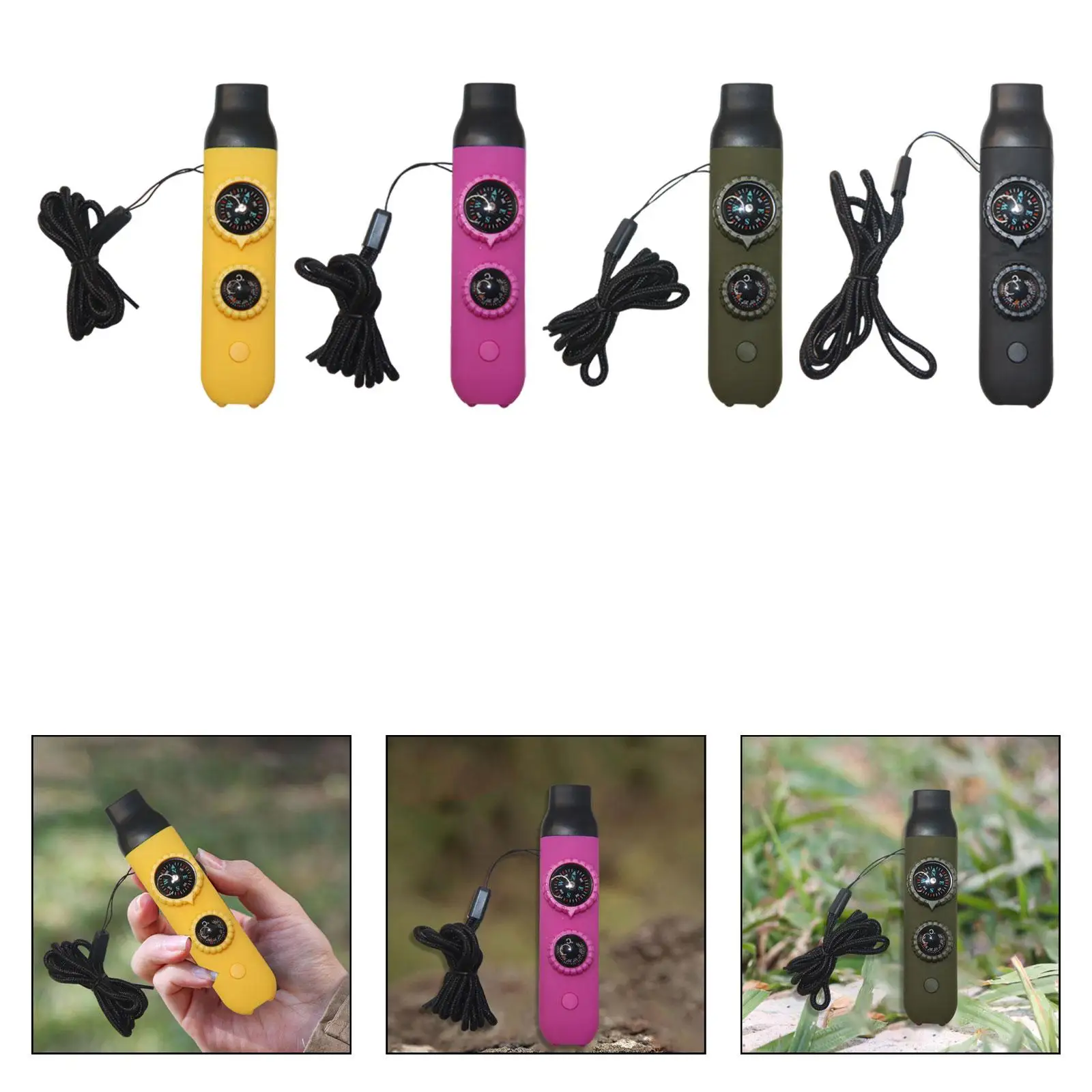 ميزان حرارة صافرة النجاة في حالات الطوارئ مع ضوء ومكبر 7 في 1 محمول متعدد الوظائف مع حبل للمشي والتسلق #1