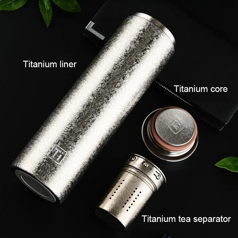 460ML Business Thermos Cup With Ti Tea Bin,Pure Titanium Liner Vacuum Flasks,Stainless Steel Case Drinkware,Car Water Bottle