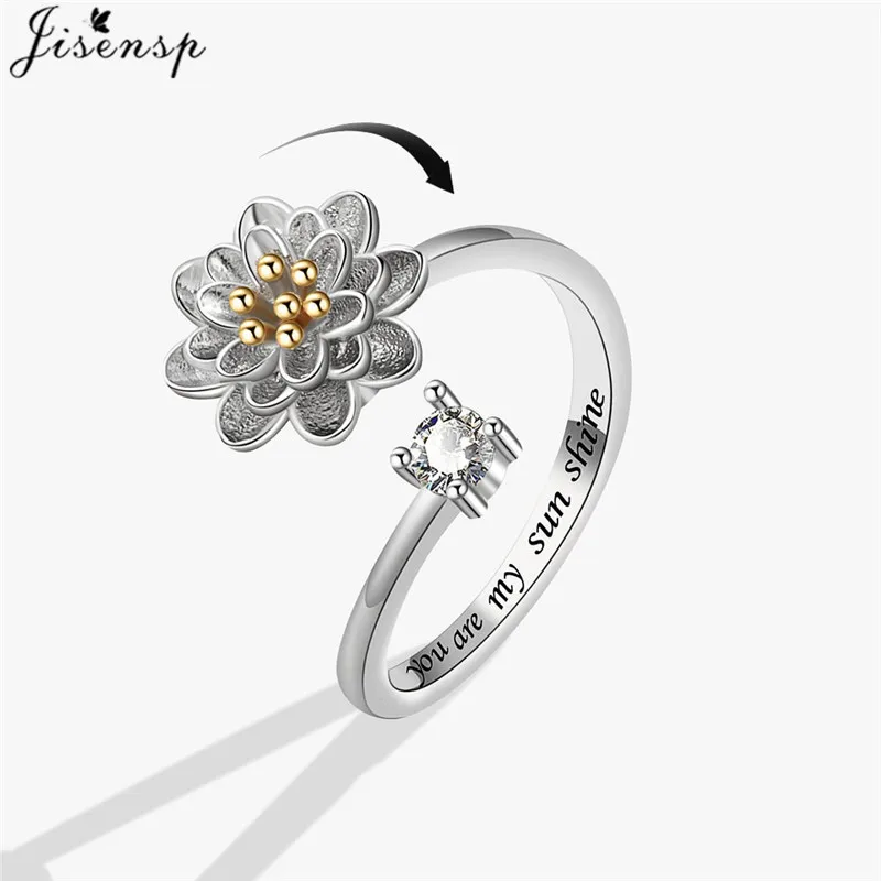 Anillo de ansiedad para mujer, sortija giratoria, giratoria, antiestrés, cristal múltiple, flor, mariposa, Animal, joyería de boda