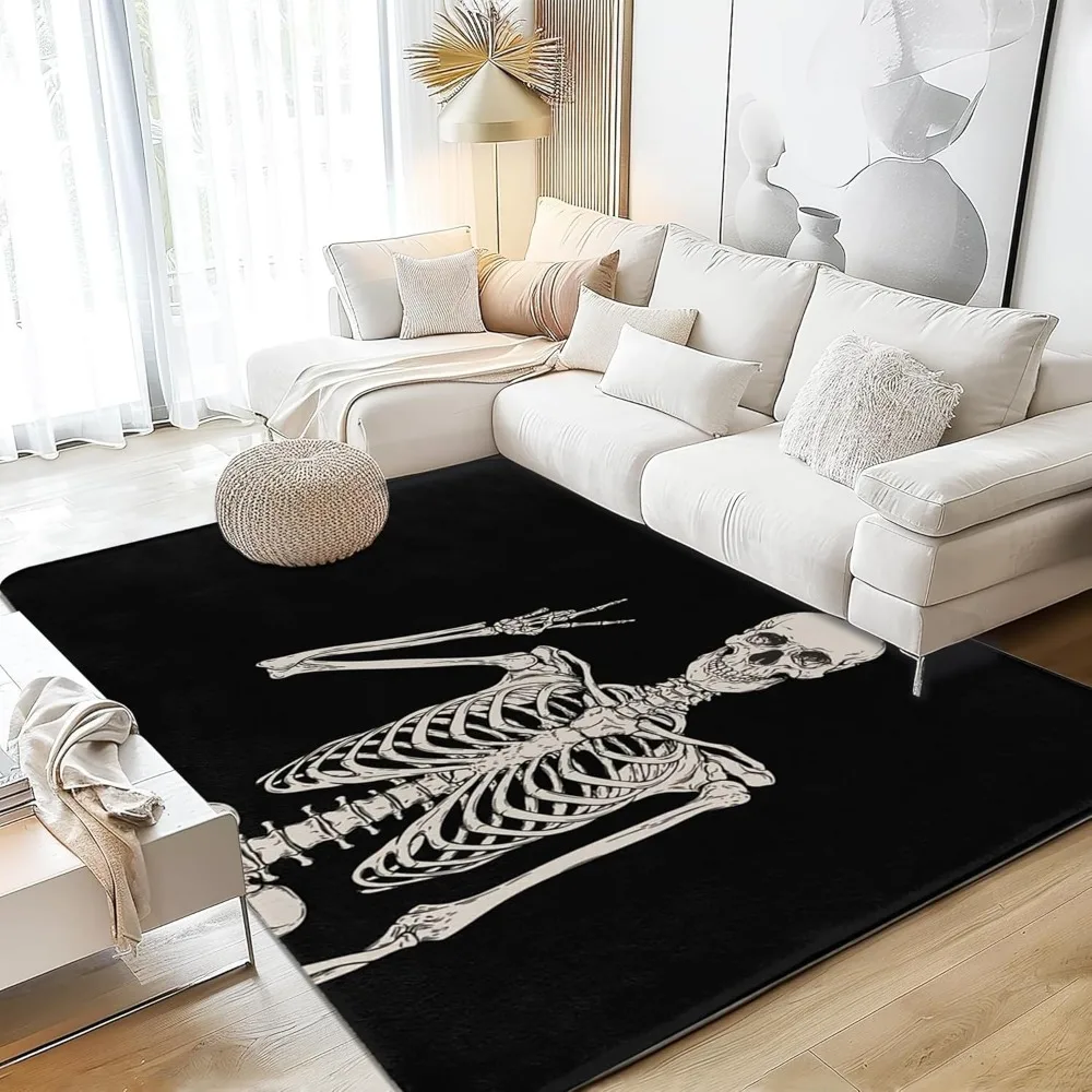 

Area Rug 5x7 Washable Rug Low-Pile Machine Washable Funny Skull Skeleton Rugs for Living Room, Non-Slip Backing Indoor Floor Rug