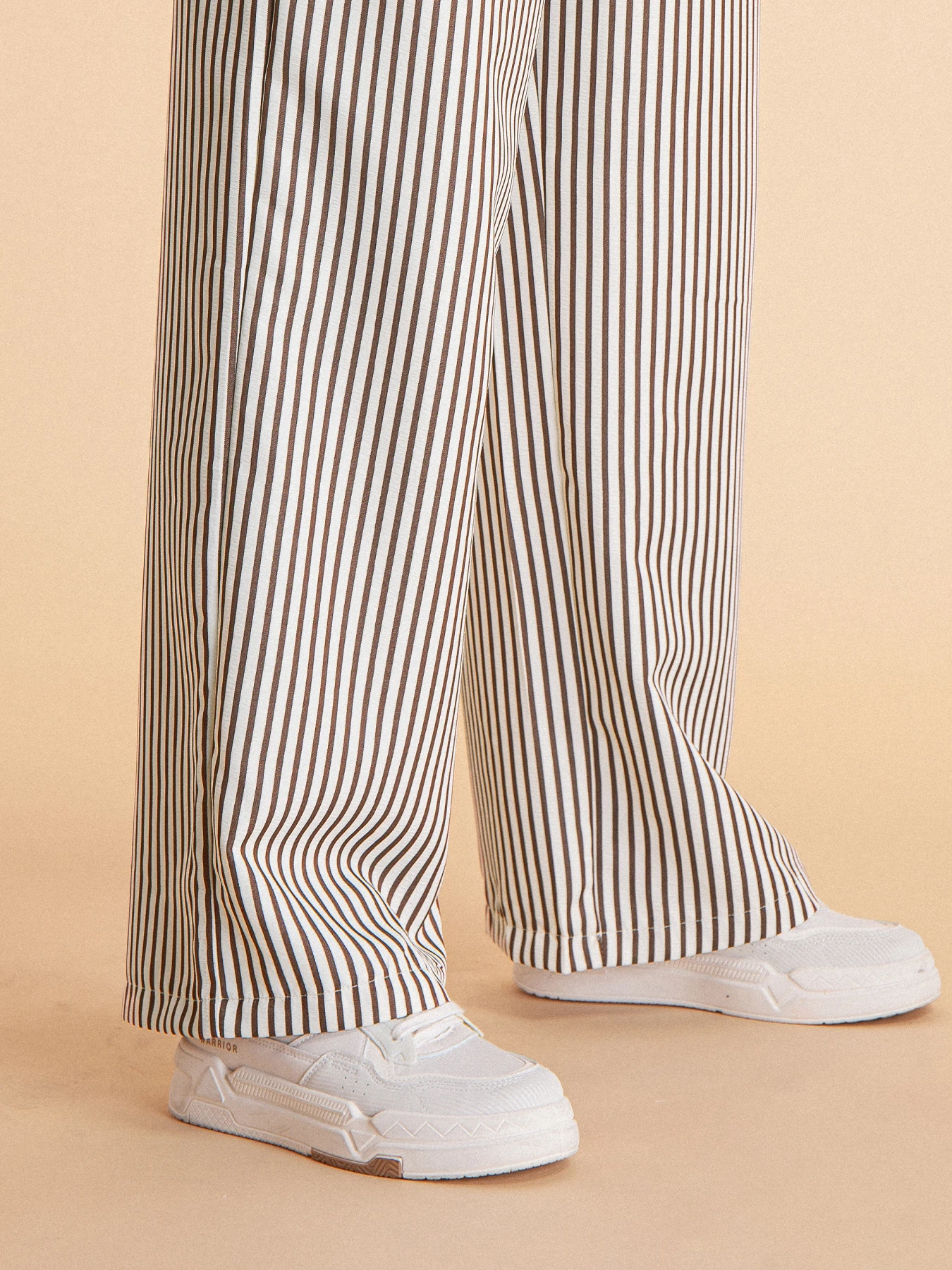 Damenmode, lässig, gestreift, bedruckt, weites Bein, elastische Kordelzug-Taille, vielseitige, lockere Hose mit weitem Bein