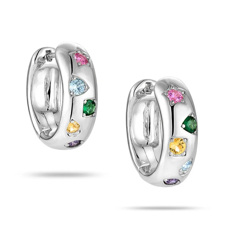 Elegante bunte Zirkon-Creolen, Piercing, Damen-Zubehör, 2025, exquisite runde Edelstahl-Ohrringe, Party-Schmuck, Geschenk – Detail 6