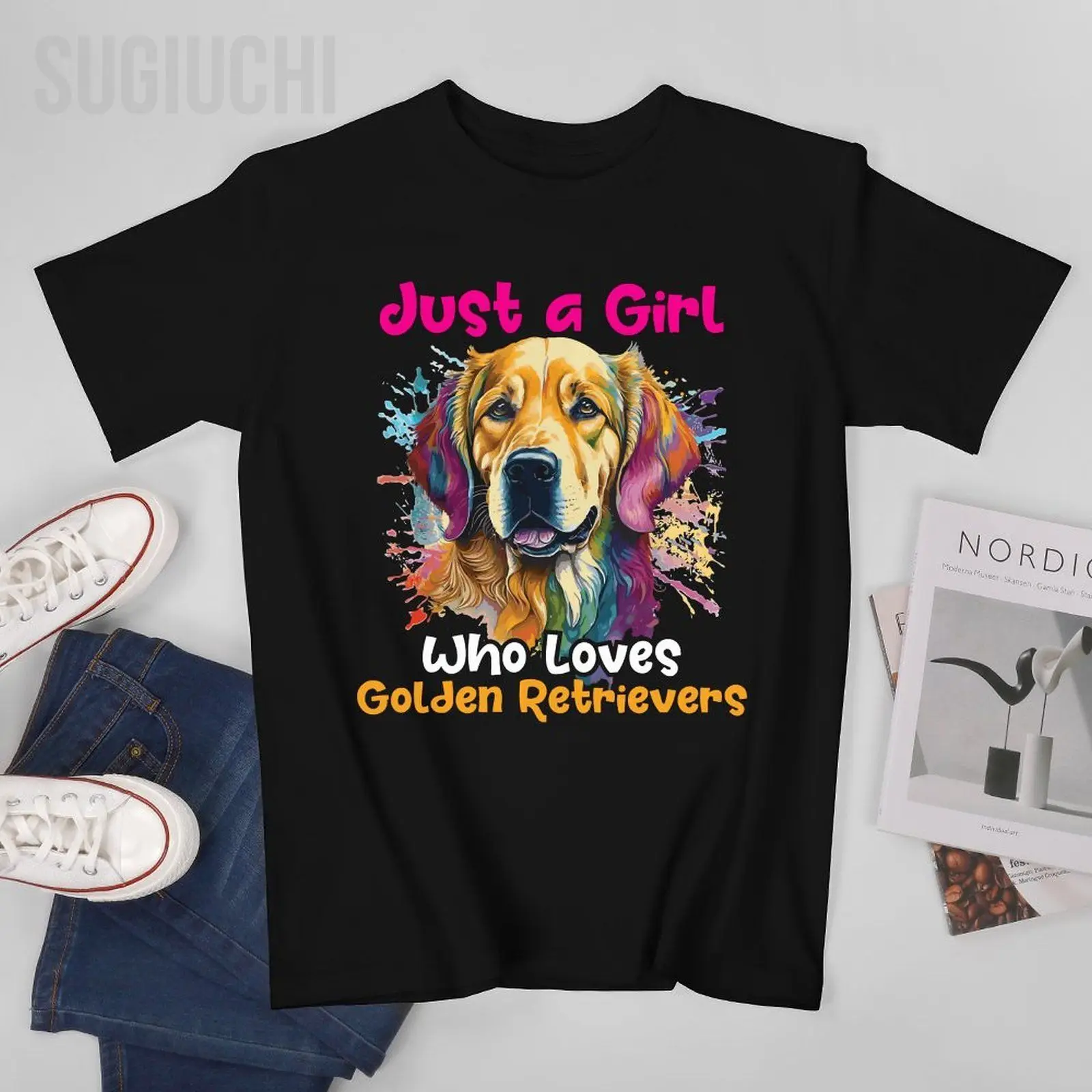 Unisex Men Just A Girl Who Loves Golden Retrievers Dog Canine Lover Tshirt Tees T Shirts Women Boys 100% Cotton T-Shirt