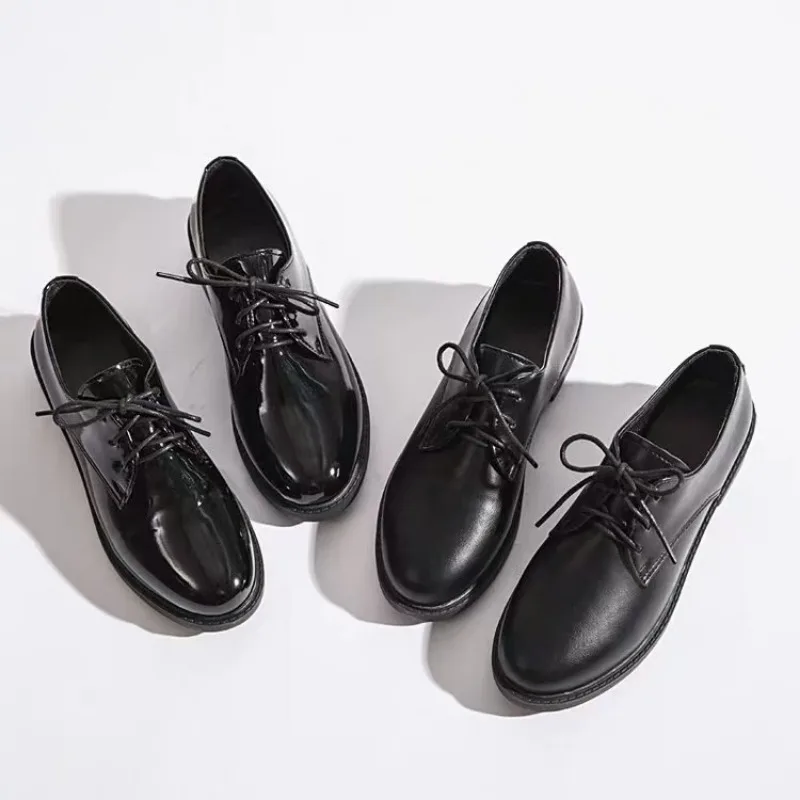 2024 Women New Black Platform Flats Shoes Ladies Loafers Lace Up Elegant Small Leather Shoes Designer Casual Leather Oxfords