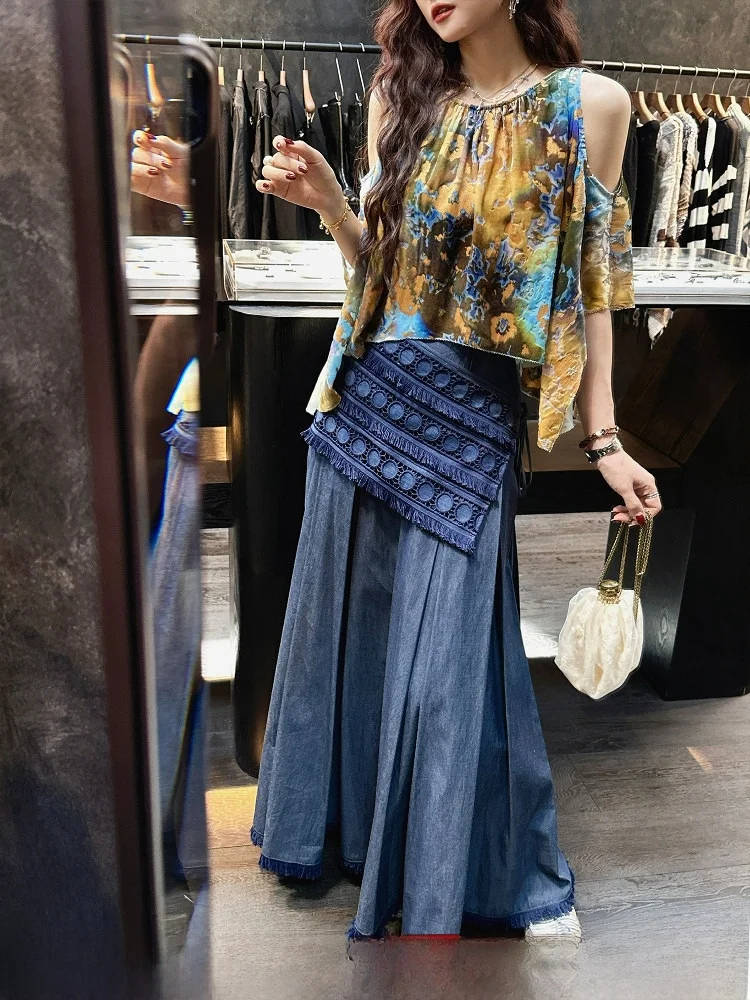 

Tee Good Bla Flower【Am】Heavy Industry Laser Embroidery Ethnic Pleated Skirt Women's New 2025 ular Slimming