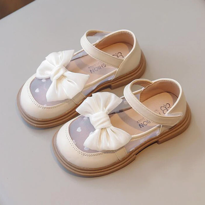 

Summer Girls Organza Korean Leather Sandals Spring Child Girl Bowtie Party Princess Single Shoes Kids Mary Jane Lolita Shoes