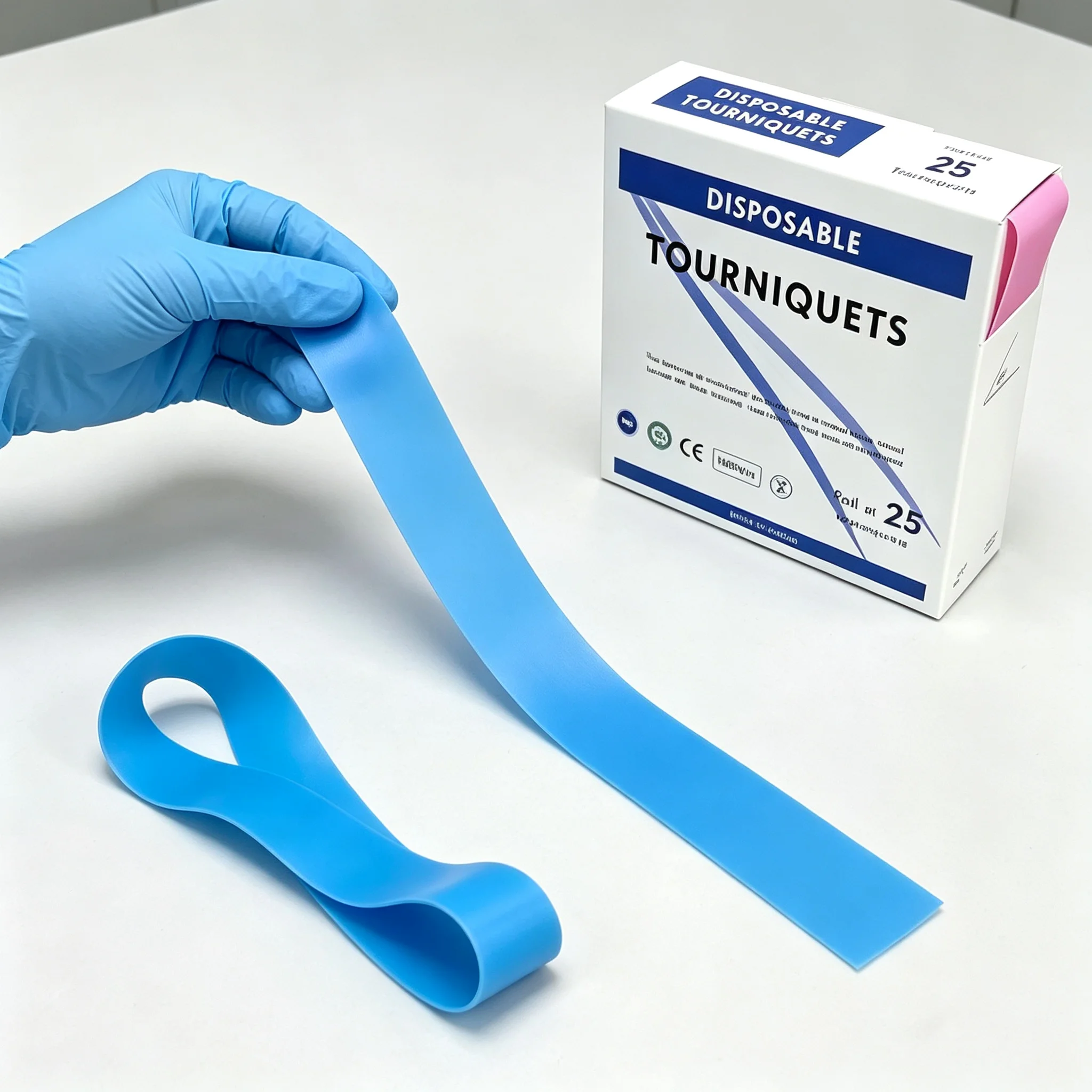 25Pcs/Box Single Use TPE Medical Compression Band 2.5x45cm First Aid Flexible Stretch Belt Camping Hiking Hemostasis Strap