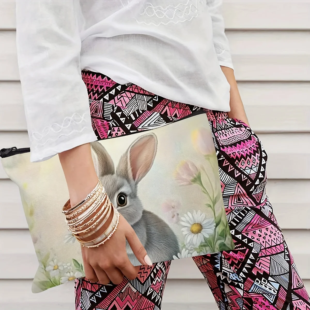 ウサギの化粧ポーチ - 女性用のかわいい多機能ジッパーポーチ、ジュエリー収納バッグ、旅行に最適なジッパー付き小型収納ポーチ