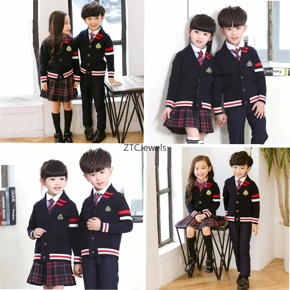 

Корейская школьная форма для косплея для детей: комплект из клетчатого свитера, юбки и брюк для девочек и мальчиков