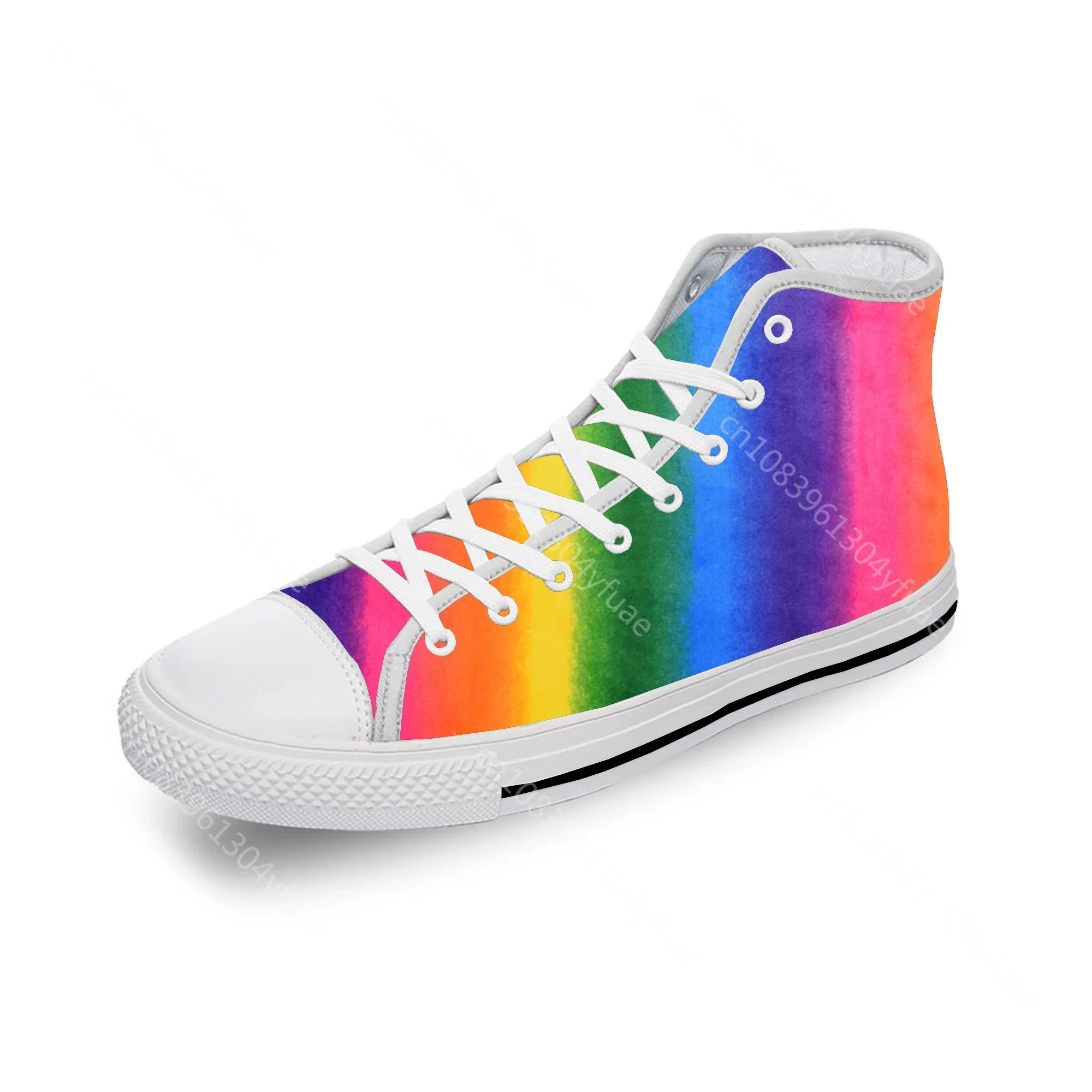 Rainbow LGBT Gay Pride Flag Lesbian White Cloth Fashion 3D Print High Top Canvas Shoes Men Women Lightweight Breathable Sneakers