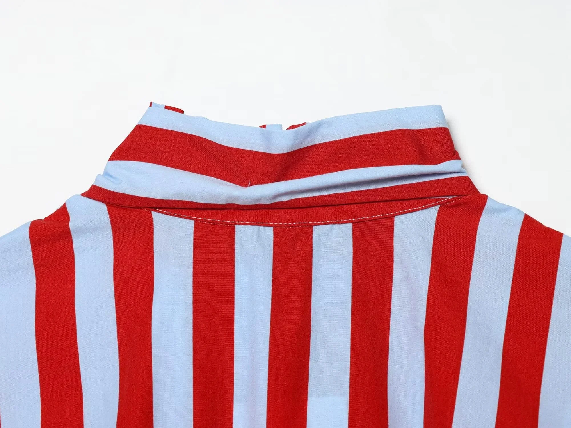 BSAY Streetwear Gestreiftes Hemd für Damen Neu 2026 mit Schleifenkragen Ärmellose Blusen Rüschensaum Knopfleiste Schicke Damen-Oberteile Mujer – Detail 8