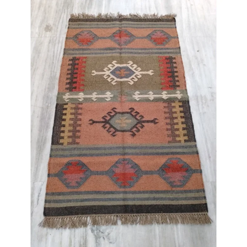 

Rug India Wool Jute Vintage Accent Oriental Kilim Area Rug Living Room Runner