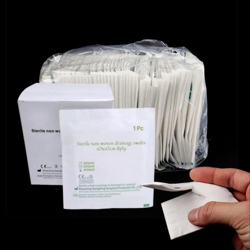 10Packs Sterile Drain Sponges 8-Ply Gauze T-Slit Pre-Cut Absorbent Latex Free Tracheostomy IV Wound Care Medical