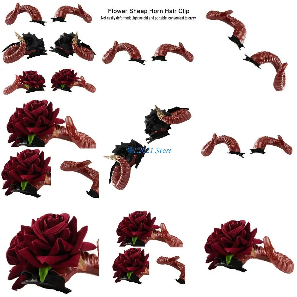 

G5GC Girls Sheep Ear Hair Clip Halloween Cosplay Costume Witch Horn for Live Show