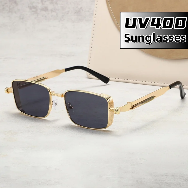 

New Punk Metal Versatile Small Square Frame Sunglasses Personalized Futuristic Fashionable UV400 Protection Unisex Glasses