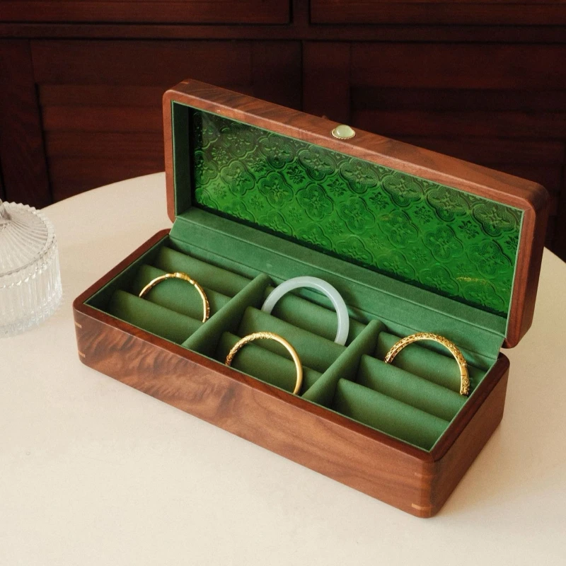 

Коробка для браслетов из черного ореха, роскошный футляр для демонстрации браслетов, портативные шкатулки для хранения ювелирных изделий, пылезащитные коробки для браслетов большой вместимости