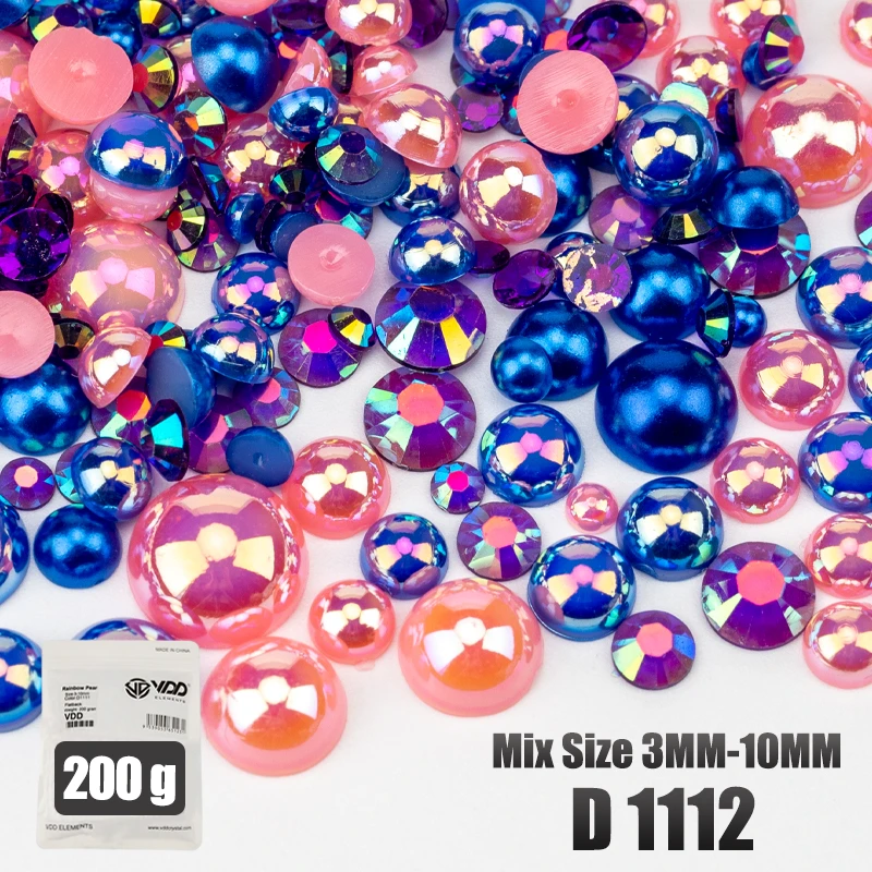 VDD 200g Großhandel Mix Größe Halbrunde Perlen ABS Flatback Perlen Harz Farbe AB Strasssteine zum Basteln DIY Nail Art Dekorationen – Detail 15