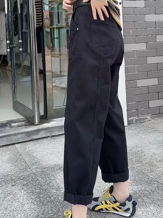 

Джинсы с эффектом похудения, однотонные, свободного кроя, скрывающие недостатки фигуры, с высокой талией, прямые, повседневные, удобные, из хлопка