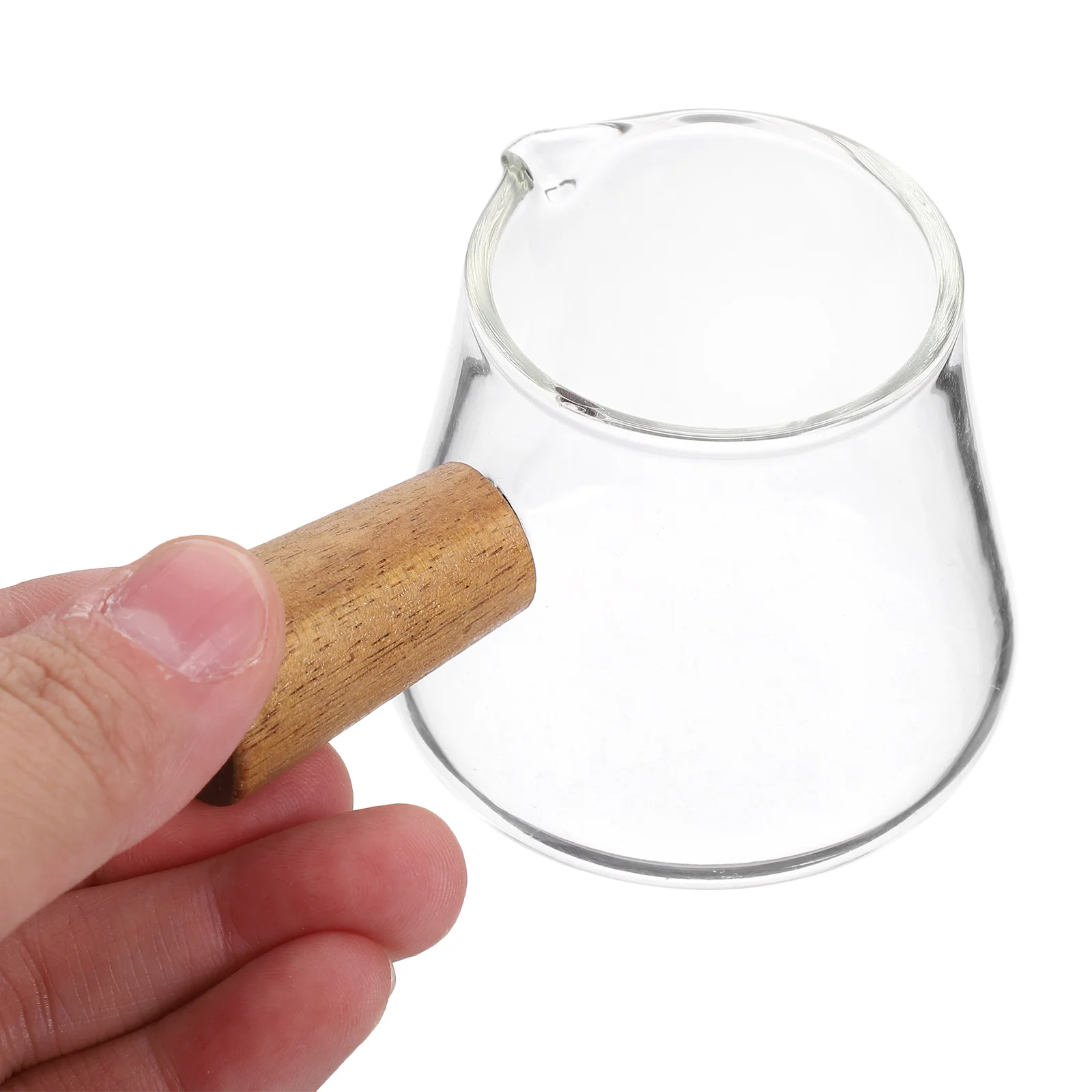Wooden Handle Glass Creamer Pitcher Milk Jug Heat Resistant Coffee Measuring Cup Frother Small Glass Pitcher For Coffee Lovers