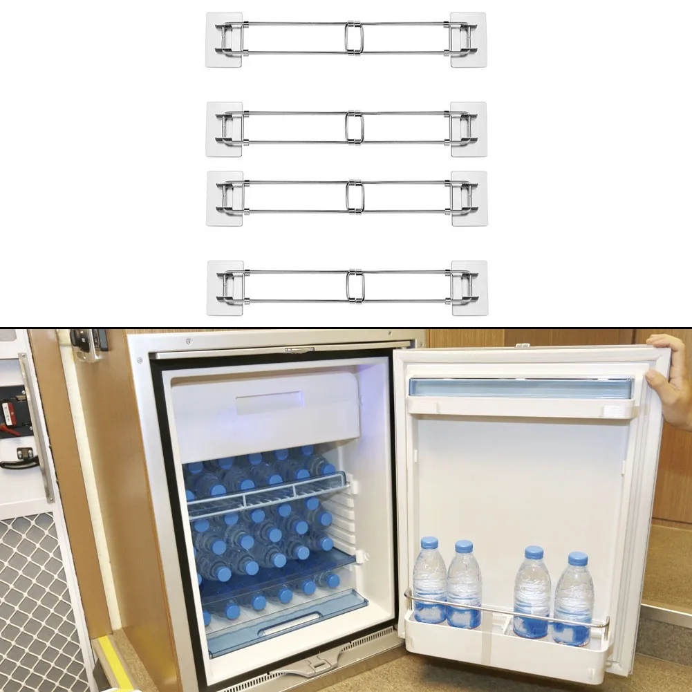 4Pcs Adjustable Refrigerator Bar Tension Rods for RV and Mobile Home Storage to Secure Contents Without Drilling or Tools