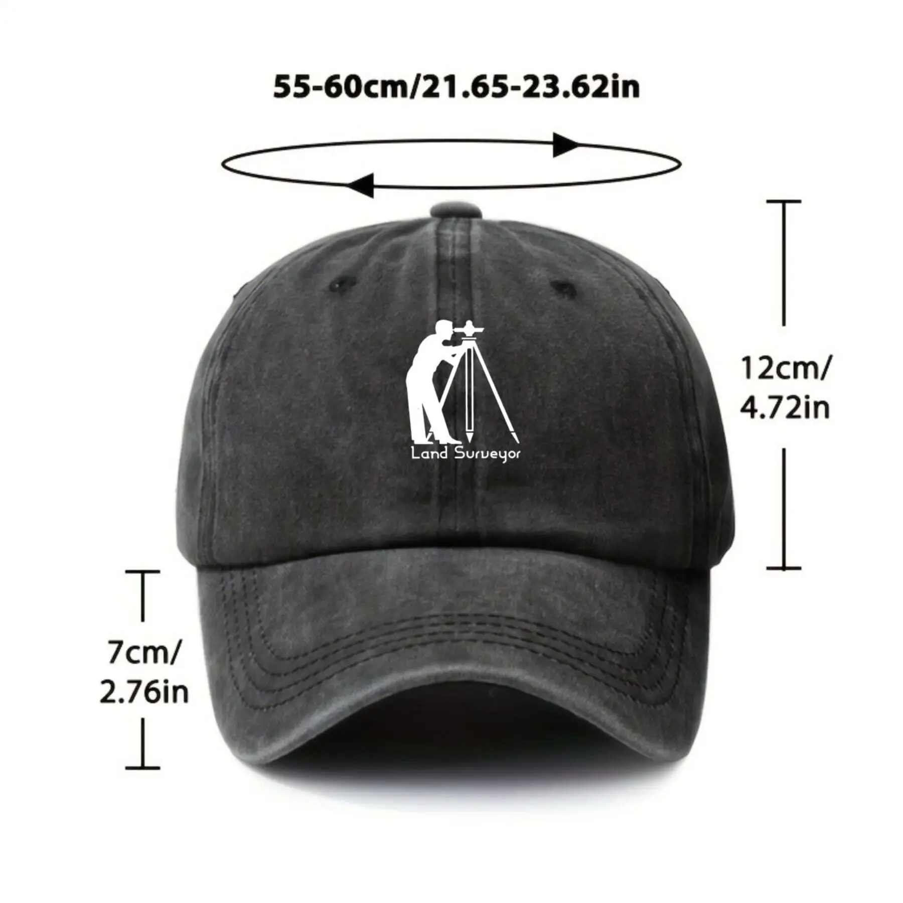 Land-Surveyor-Silhouette-Baseball-Cap-Unisex-Washed-Cotton-Outdoor-Sports-Fishing-Driving-Hat