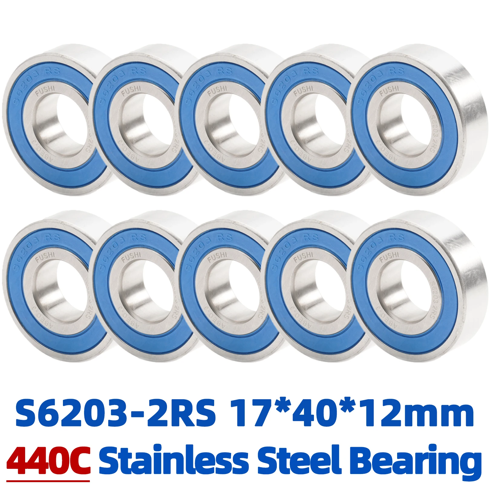 S6203RS Bearing 17*40*12 mm ABEC-3 (10 PCS ) 440C Stainless Steel S 6203RS Ball Bearings 6203 Stainless Steel Ball Bearing