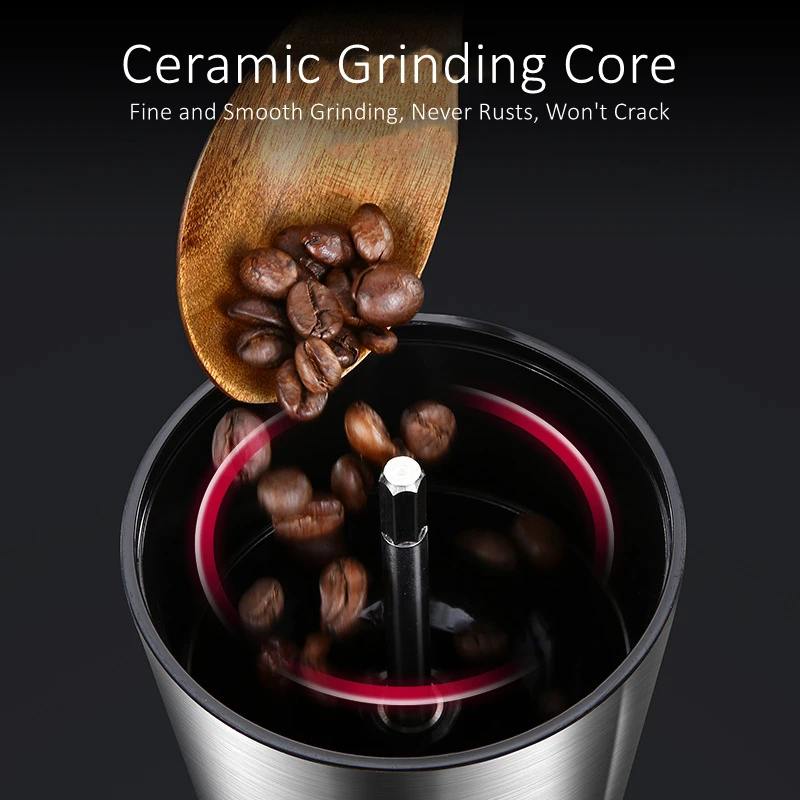 5.2cm/8.5cm Diameter Coffee Bean Mill LFGB Certification Pure 304 Stainless Steel Coffee Grinder with Ergonomic Extended Handle