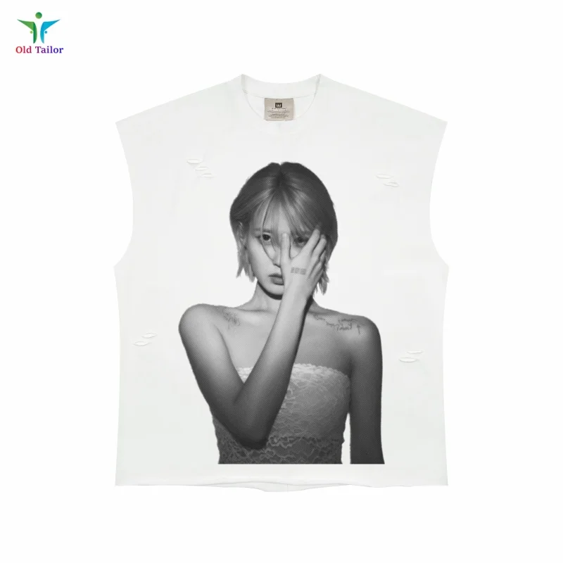 

Summer Retro White Fashionable Women's Print Vest 26SS White Round-Neck Vest