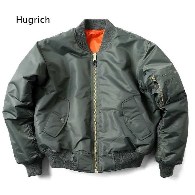 Men Navy Blue Jacket Orange Inner Lining Full Zip Ribbed Collar Cuffs Hem Side Snap Pockets Pocket Vintage Flight Outerwear