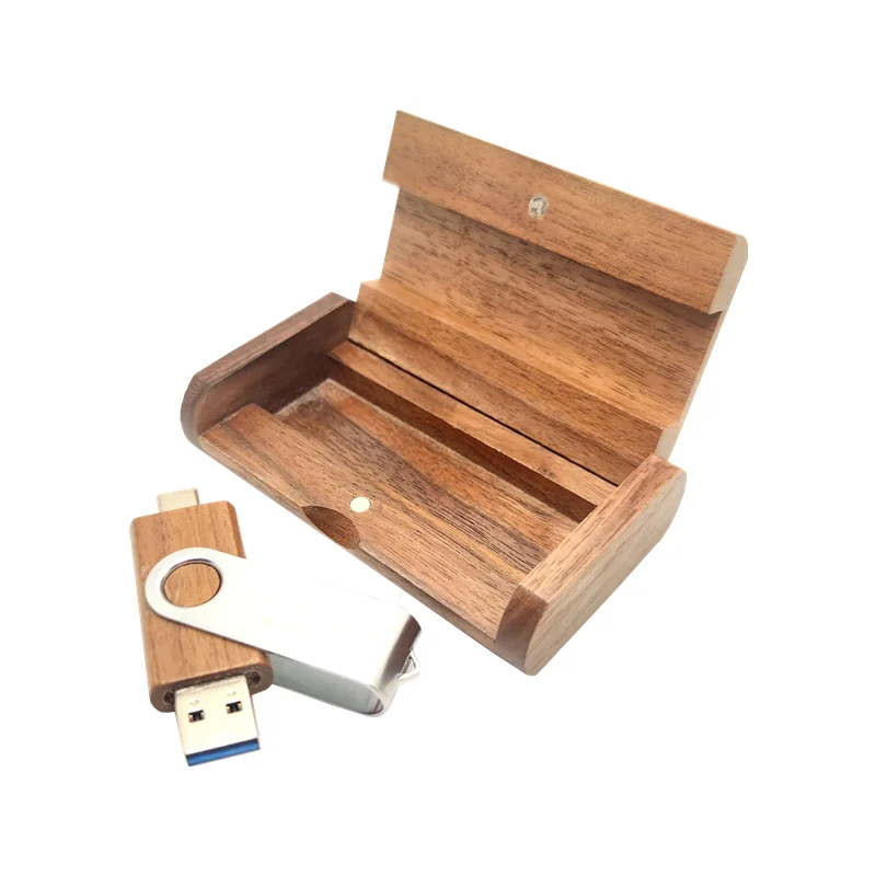 Бесплатный индивидуальный логотип с лазерной гравировкой, металлический зажим, флэш-накопитель USB2.0 и TYPE-C и деревянная коробка, 8 ГБ, 16 ГБ, 32 ГБ, 64 ГБ, 128 ГБ