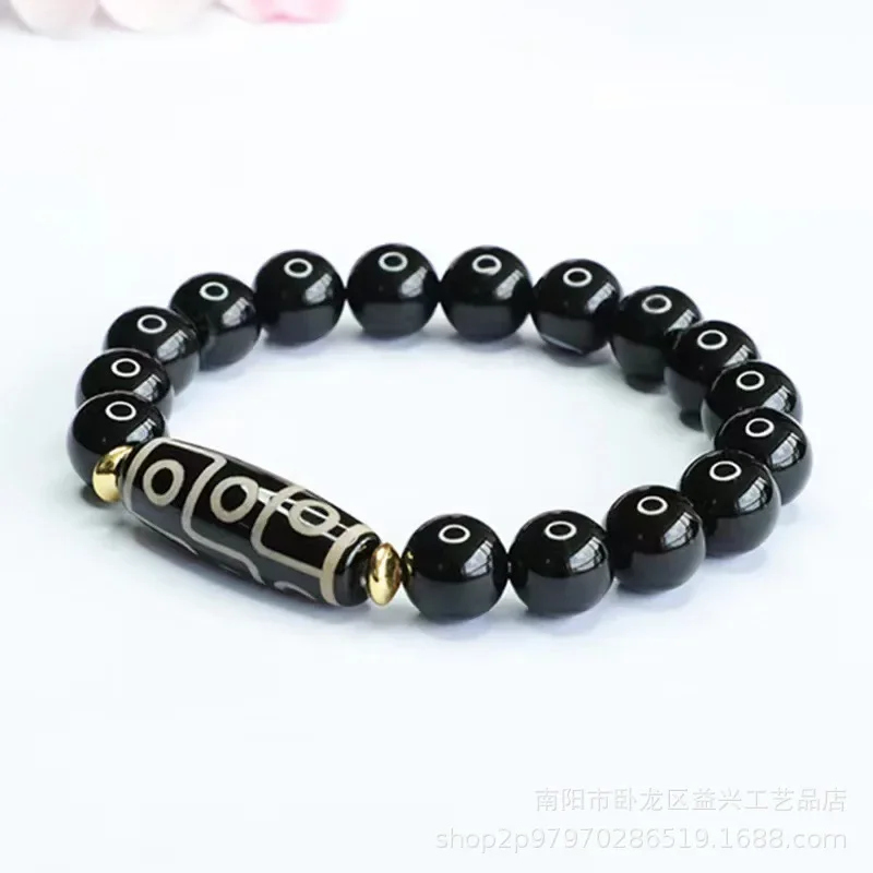 High-quality Nine-eye Dzi Bead Bracelet Black Agate Six-character Mantra Crystal Beaded Bracelet Accessories Wholesale