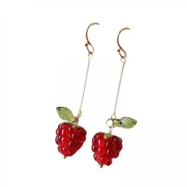 Red Raspberry Earrings Adorable Fruit Drops Resin Long Dangle Earrings Trendy Party Gift for Girlfriend