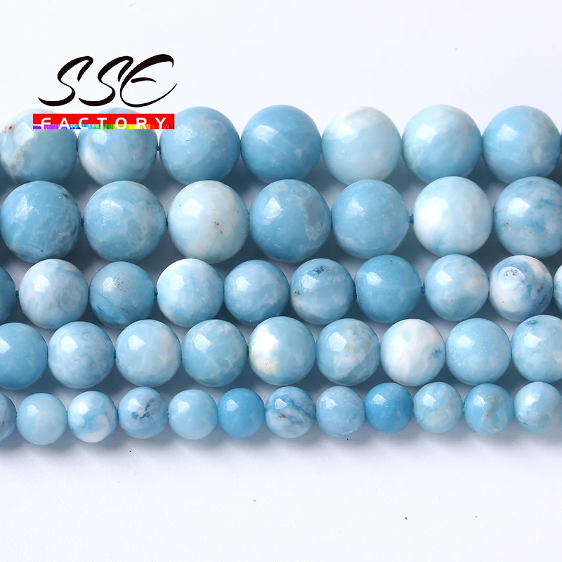 5A Natural Blue White Larimar Gemstone Beads Round Loose For Jewelry Making Stone Beads DIY Bracelets Necklace 4 6 8 10 12mm 15\