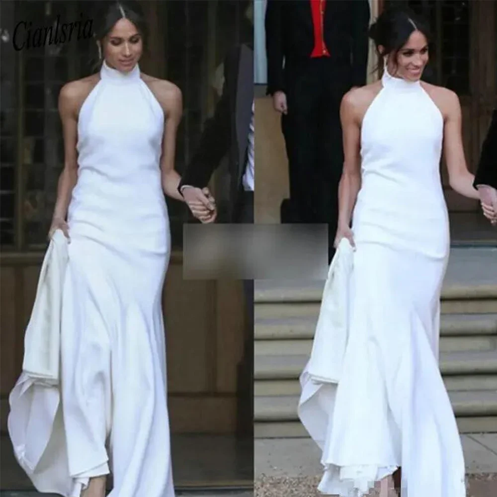 Robe de Bal Blanche Élégante en Forme de Sirène, Tenue de Soirée de Mariage, à la Mode, avec Col Licou et Traîne, 2024